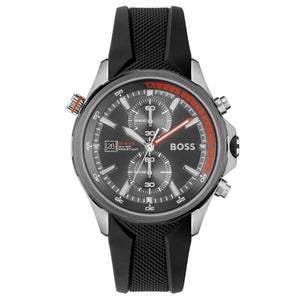 Buy Shop Hugo Boss Globetrotter Grey Dial Black Silicone Strap Watch for Men - 1513931 USA Online