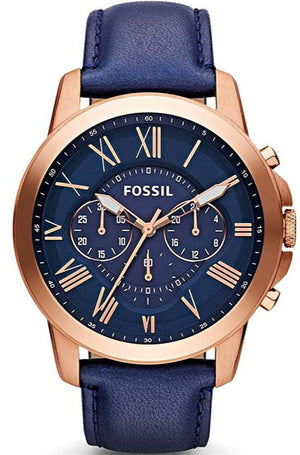 Buy Shop Fossil Grant Chronograph Blue Dial Blue Leather Strap Watch for Men - FS4835 USA Online