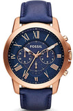 Buy Shop Fossil Grant Chronograph Blue Dial Blue Leather Strap Watch for Men - FS4835 USA Online