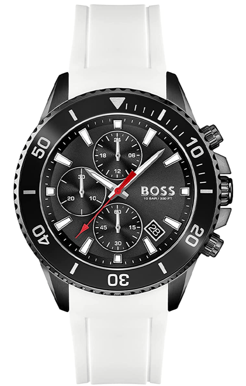 Buy Shop Hugo Boss Admiral Chronograph Black Dial White Rubber Strap Watch for Men - 1513966 USA Online