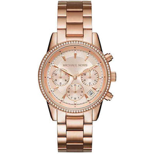 Buy Shop Michael Kors Ritz Chronograph Rose Gold Dial Rose Gold Steel Strap Watch for Women - MK6077 USA Online