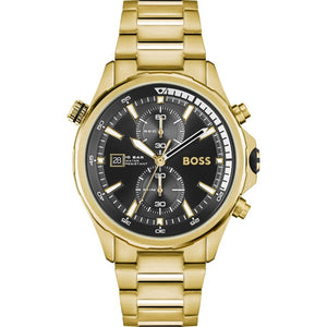 Buy Shop Hugo Boss Globetrotter Chronograph Black Dial Gold Steel Strap Watch for Men - 1513932 USA Online