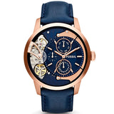 Fossil Townsman Twist Skeleton Blue Dial Blue Leather Strap Watch for Men -  ME1138