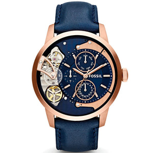 Buy Shop Fossil Townsman Twist Skeleton Blue Dial Blue Leather Strap Watch for Men - ME1138 USA Online