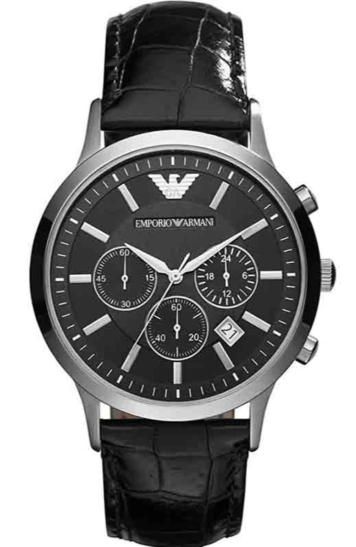 Buy Shop Emporio Armani Renato Chronograph Black Dial Black Leather Strap Watch For Men - AR2447 USA Online