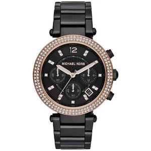 Buy Shop Michael Kors Parker Diamonds Black Dial Black Steel Strap Watch for Women - MK5885 USA Online