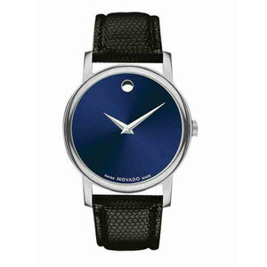 Buy Shop Movado Museum Blue Dial Black Leather Strap Watch For Men - 2100009 USA Online