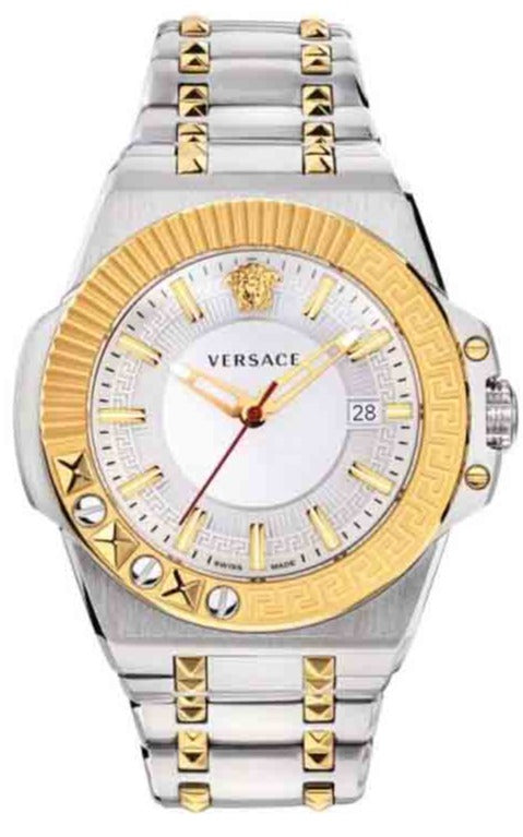 Buy Shop Versace Chain Reaction Quartz White Dial Two Tone Steel Strap Watch for Men - VEDY00519 USA Online