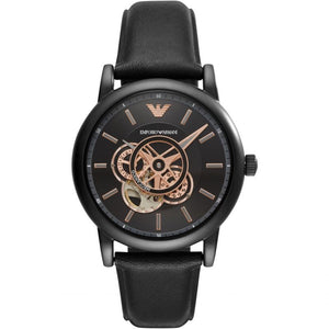 Buy Shop Emporio Armani Luigi Automatic Skeleton Black Dial Black Leather Strap Watch For Men - AR60012 USA Online