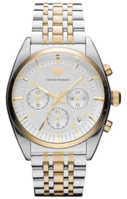 Buy Shop Emporio Armani Classic Chronograph White Dial Two Tone Steel Strap Watch For Men - AR0396 USA Online