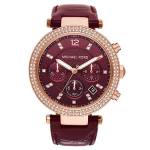 Buy Shop Michael Kors Parker Chronograph Red Dial Red Leather Strap Watch For Women - MK6986 USA Online