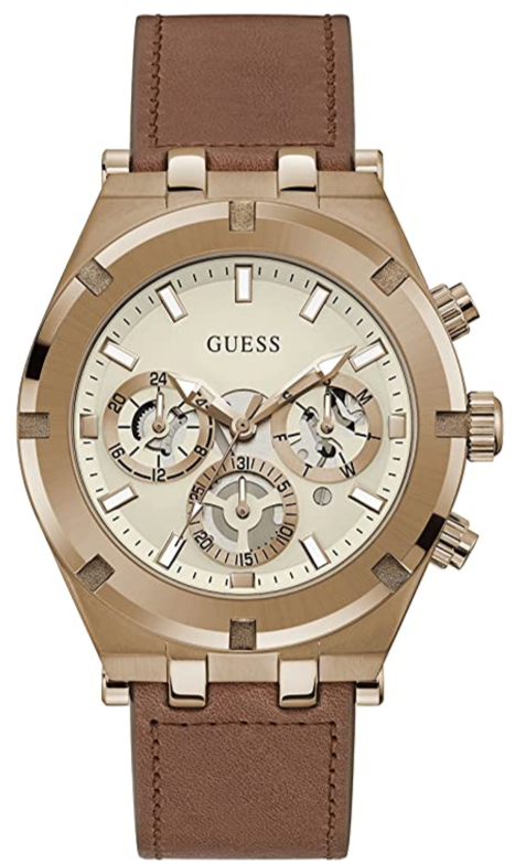 Buy Shop Guess Analog Multifunction White Dial Brown Leather Strap Watch for Men - GW0262G3 USA Online