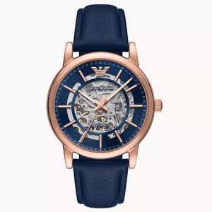Buy Shop Emporio Armani Meccanico Automatic Blue Dial Blue Leather Strap Watch For Men - AR60050 USA Online