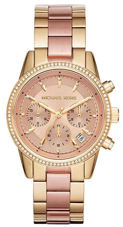 Buy Shop Michael Kors Ritz Chronograph Rose Dial Two Tone Steel Strap Watch for Women - MK6475 USA Online