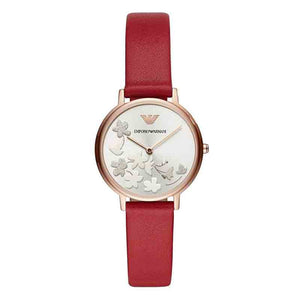 Buy Shop Emporio Armani Kappa Classic Quartz Silver Dial Red Leather Strap Watch For Women - AR11114 USA Online
