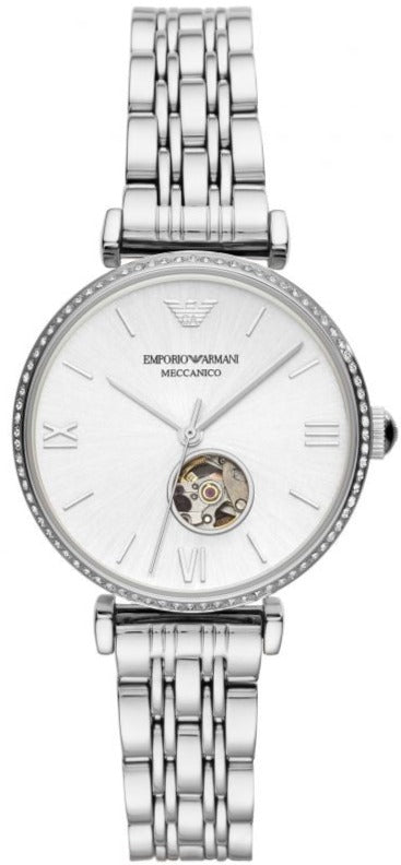 Buy Shop Emporio Armani Gianni T-Bar Automatic Silver Dial Silver Steel Strap Watch For Women - AR60022 USA Online