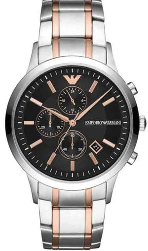 Buy Shop Emporio Armani Renato Chronograph Black Dial Two Tone Steel Strap Watch For Men - AR11165 USA Online