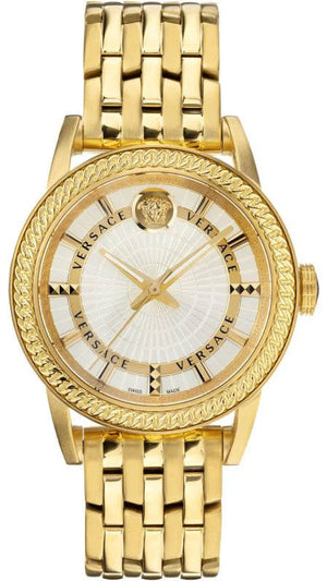 Versace Code Quartz Silver Dial Gold Steel Strap Watch For Men - VEPO00420