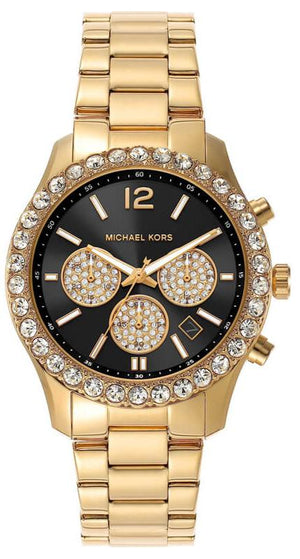 Buy Shop Michael Kors Berkley Chronograph Black Dial Gold Steel Strap Watch For Women - MK7414 USA Online