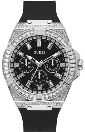 Guess Baguette Crystals Black Dial Black Silicone Strap Watch For Men - GW0208G1