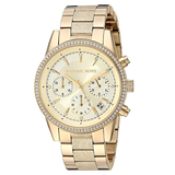Buy Shop Michael Kors Ritz Chronograph Gold Dial Gold Steel Strap Watch For Women - MK6597 USA Online