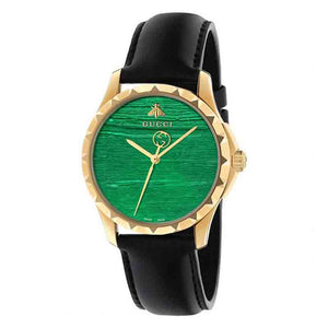 Buy Shop Gucci Le Marche Des Merveilles Quartz Green Dial Black Leather Strap Watch For Women - YA126463 USA Online