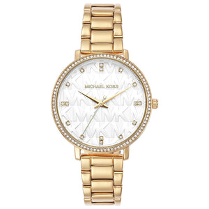 Buy Shop Michael Kors Pyper Three Hand White Dial Gold Steel Strap Watch For Women - MK4666 USA Online