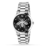 Gucci G Timeless Quartz Black Dial Silver Steel Strap Watch For Women - YA1264136