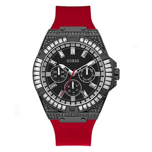 Buy Shop Guess Mainline Multifunction Crystals Black Dial Red Silicone Strap Watch For Men - GW0208G6 USA Online