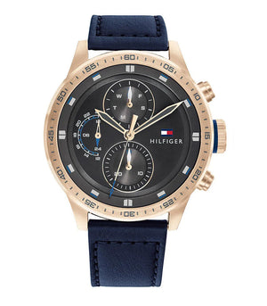 Buy Shop Tommy Hilfiger Trent Chronograph Grey Dial Black Leather Strap Watch For Men - 1791808 USA Online