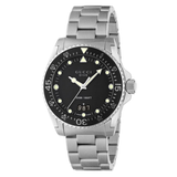 Gucci Dive Quartz Black Dial Silver Steel Strap Watch For Men - YA136301B