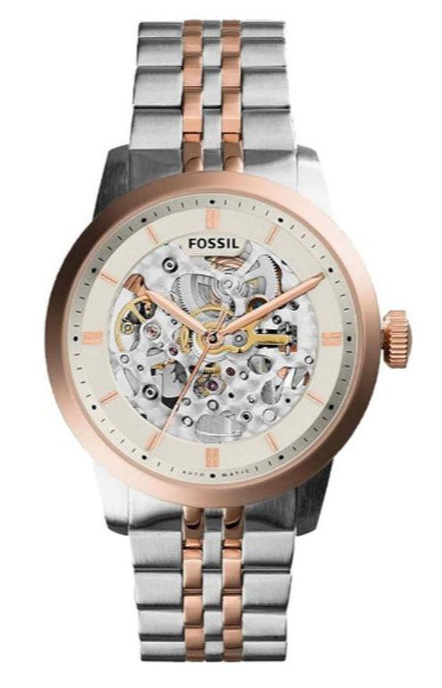 Buy Shop Fossil Townsman Automatic Skeleton White Dial Two Tone Steel Strap Watch for Men - ME3075 USA Online