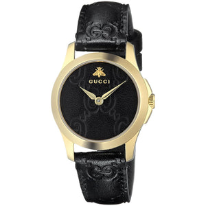 Buy Shop Gucci G Timeless Quartz Black Dial Black Leather Strap Watch For Women - YA126581A USA Online