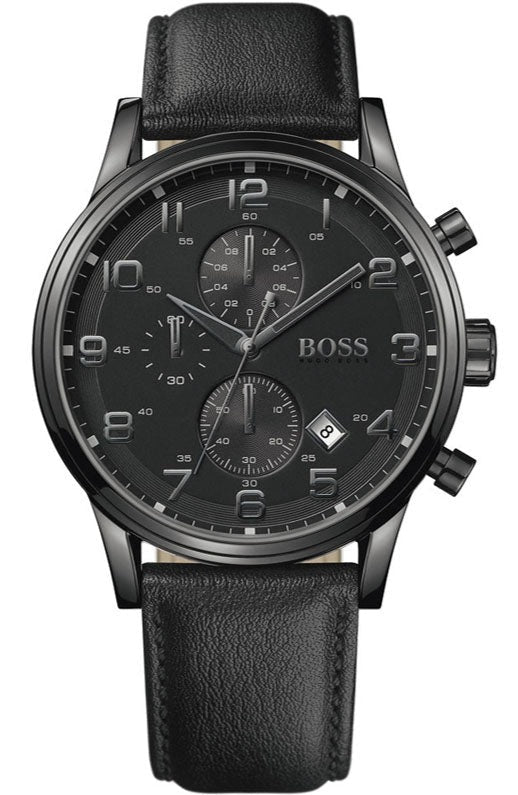 Buy Shop Hugo Boss Blackout Chronograph Black Dial Black Leather Strap Watch For Men - HB1512567 USA Online