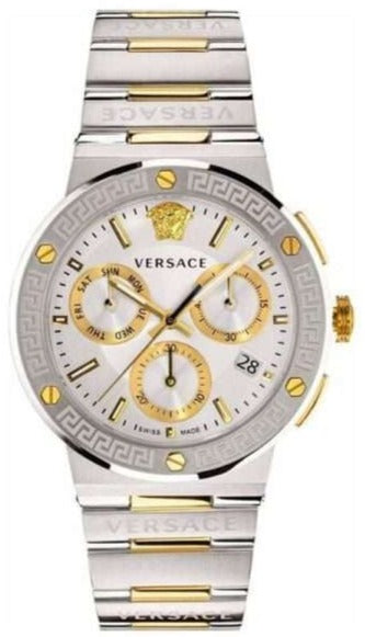Buy Shop Versace Greca Chronograph White Dial Two Tone Steel Strap Watch For Men - VEZ900321 USA Online