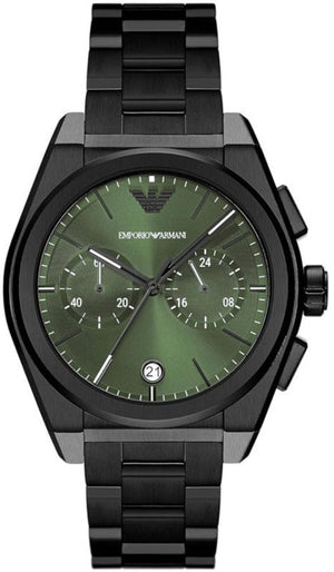 Buy Shop Emporio Armani Federico Chronograph Green Dial Black Steel Strap Watch For Men - AR11562 USA Online