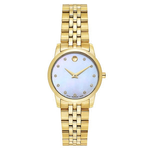 Buy Shop Movado Museum Classic Diamonds Mother of Pearl Dial Gold Steel Strap Watch For Women - 0606998 USA Online