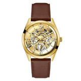 Buy Shop Guess Multifunction Chronograph Gold Dial Brown Leather Strap Watch For Men - GW0389G5 USA Online