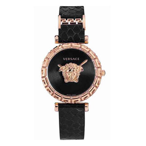 Buy Shop Versace Palazzo Empire Greca Black Dial Black Leather Strap Watch for Women - VEDV00719 USA Online