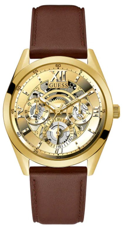 Buy Shop Guess Multifunction Chronograph Gold Dial Brown Leather Strap Watch For Men - GW0389G5 USA Online