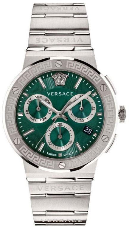Buy Shop Versace Grace Chronograph Quartz Green Dial Silver Steel Strap Watch For Men - VEZ900121 USA Online