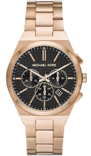 Michael Kors Lennox Chronograph Black Dial Rose Gold Steel Strap Watch For Men - MK9119