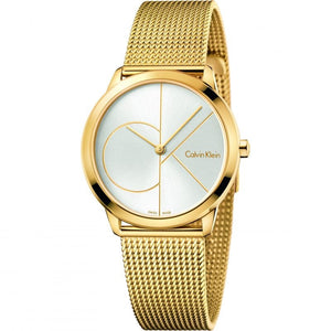 Buy Shop Calvin Klein Minimal Silver Dial Gold Mesh Bracelet Watch for Women - K3M22526 USA Online