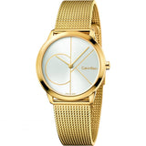 Buy Shop Calvin Klein Minimal Silver Dial Gold Mesh Bracelet Watch for Women - K3M22526 USA Online