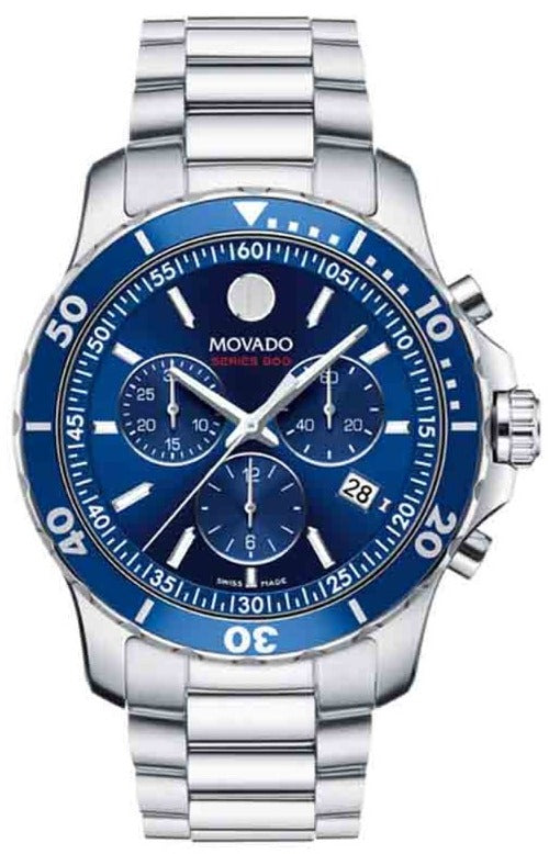 Buy Shop Movado Series 800 Chronograph Blue Dial Silver Steel Strap Watch For Men - 2600141 USA Online