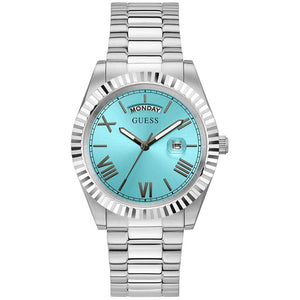 Buy Shop Guess Connoisseur Turquoise Dial Silver Steel Strap Watch for Men - GW0265G11 USA Online