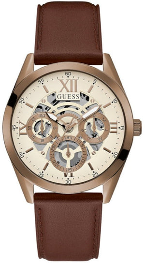 Buy Shop Guess Multi-Function Chronograph White Dial Brown Leather Strap Watch For Men - GW0389G8 USA Online