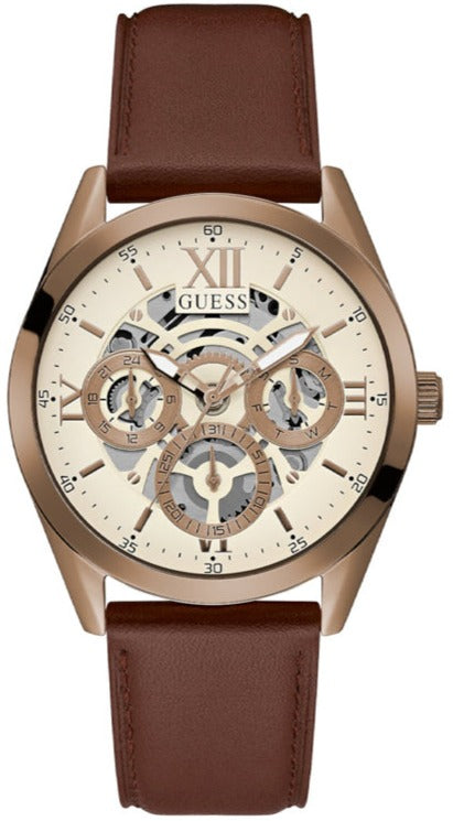 Buy Shop Guess Multi-Function Chronograph White Dial Brown Leather Strap Watch For Men - GW0389G8 USA Online