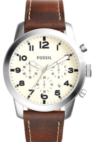 Buy Shop Fossil Pilot Chronograph White Dial Brown Leather Strap Watch for Men - FS5146 USA Online