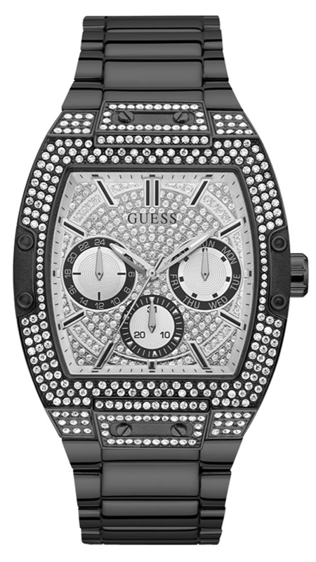 Buy Shop Guess Phoenix Multifunction Crystals Silver Dial Black Steel Strap Watch For Men - GW0094G3 USA Online